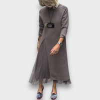 Elaira – Layered Knit & Tulle Midi Dress
