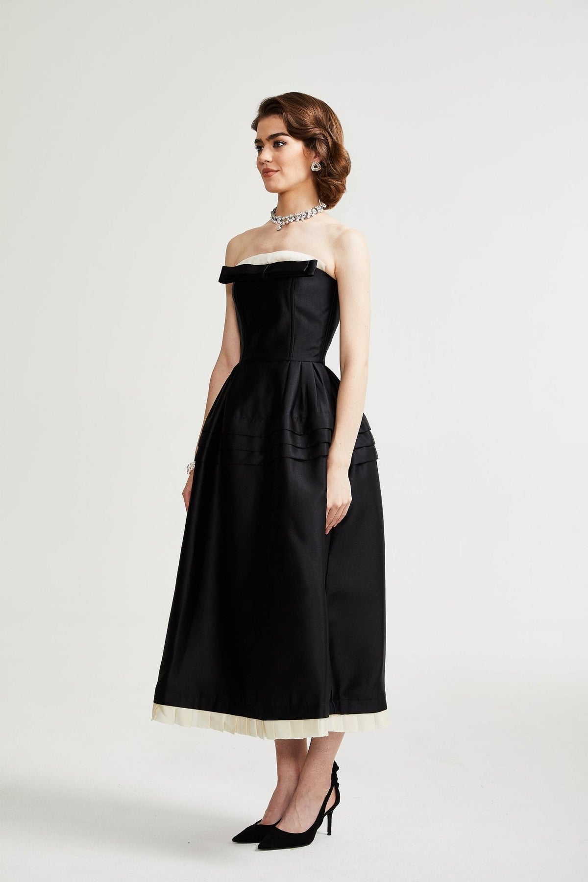 Felisara black bowknot midi dress