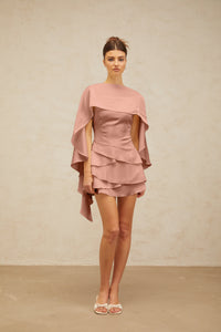 Lyna shawl-panel ruffled satin mini dress in Pink