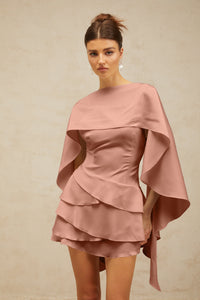 Lyna shawl-panel ruffled satin mini dress in Pink