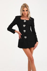 Fionnghuala Black Crystal Embellished Mini Dress