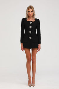 Fionnghuala Black Crystal Embellished Mini Dress