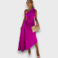 Lunelle – Asymmetric Dress with Rose Detail