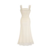 Giulia off-white mesh pleated midi dress