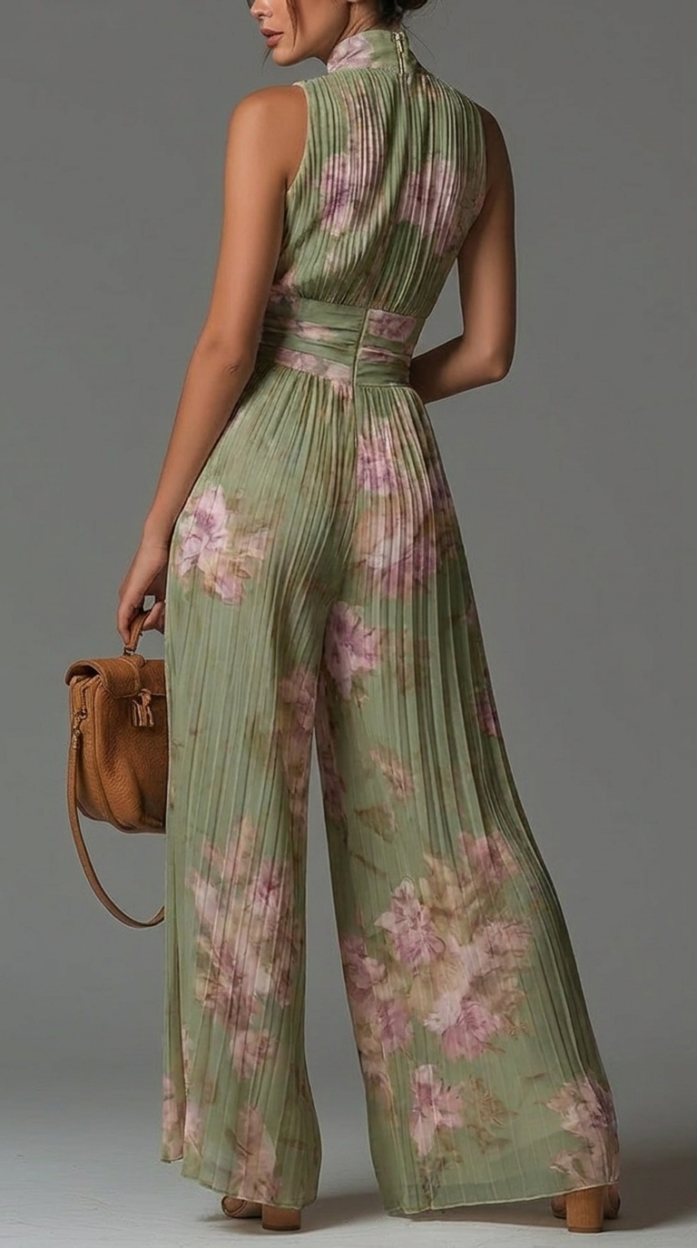 Ines Floral Pleated Chiffon Jumpsuit