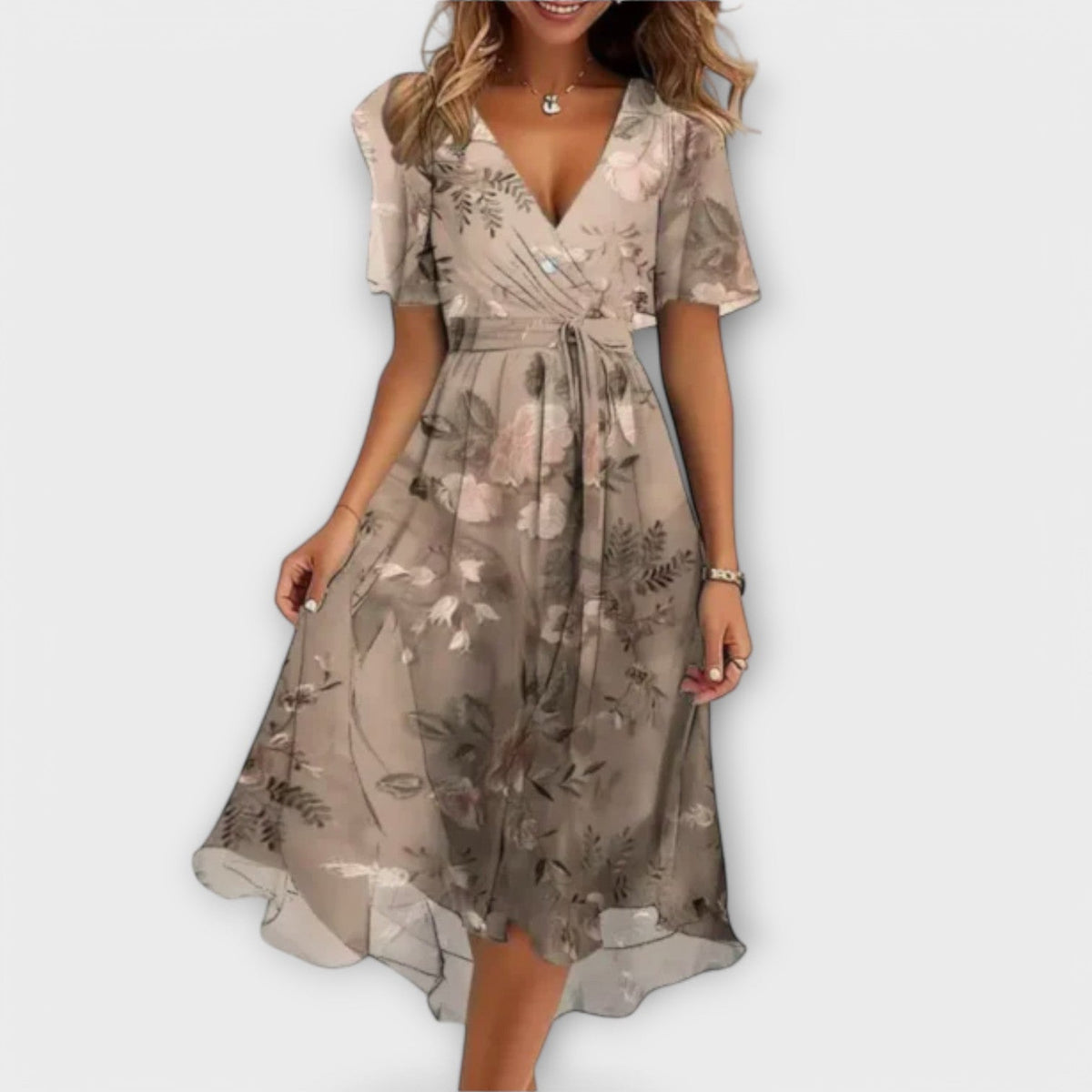 Mireille – Midi Dress with Flowing Cut and Feminine Details