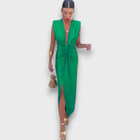 Oriane – Draped Evening Dress with Deep Neckline
