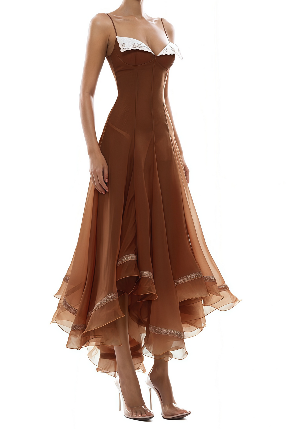 Nuria Rust Brown Asymmetrical Midi Dress