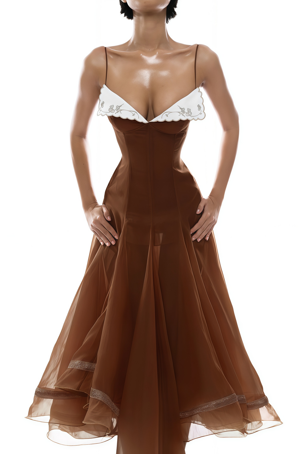 Nuria Rust Brown Asymmetrical Midi Dress