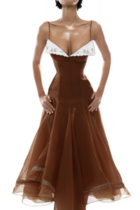 Nuria Rust Brown Asymmetrical Midi Dress