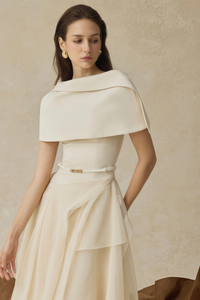 Aria White Asymmetrical Shawl & Tulle Panel Dress Set