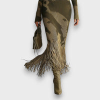 Ysolde – Olive Camo Knit Fringe Maxi Dress