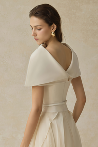 Aria White Asymmetrical Shawl & Tulle Panel Dress Set