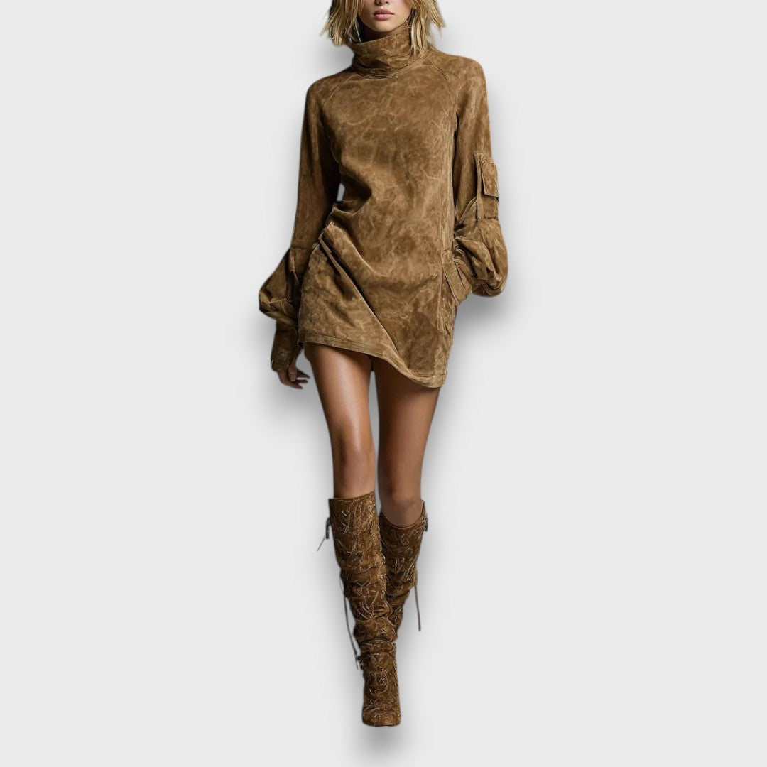 Lillane – Suede Turtleneck Mini Dress