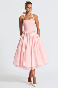 Eponine Pink Layered Flared Hem Midi Dress