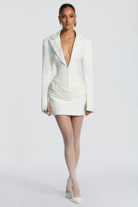 Rosette White Ruched Blazer Mini Dress