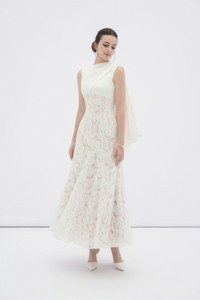 Marzia White Ribbon Detail Floral Lace Maxi Dress