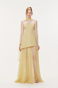 Marlis Yellow Strapless Layered Train Dress