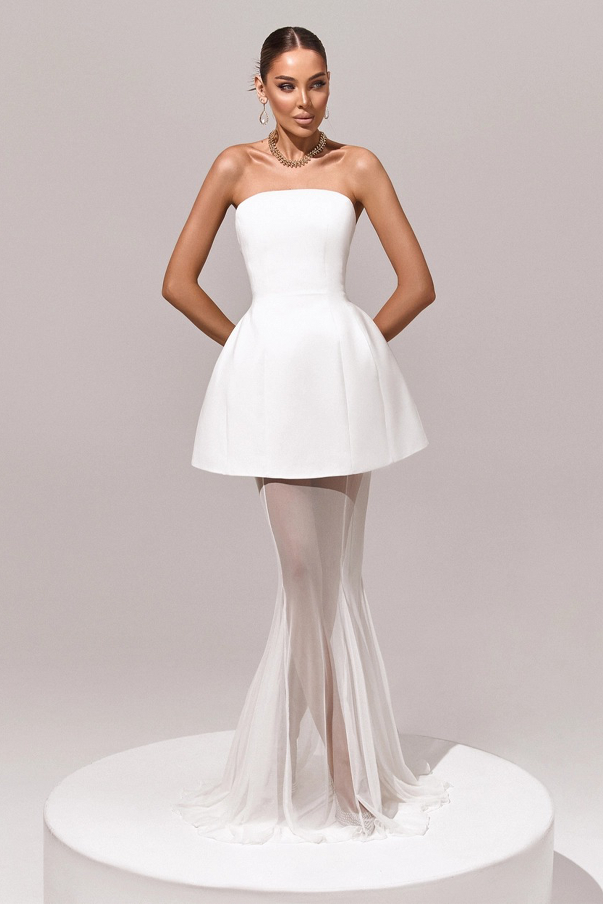 Mélanie White Corset Dress & Mesh Skirt Set