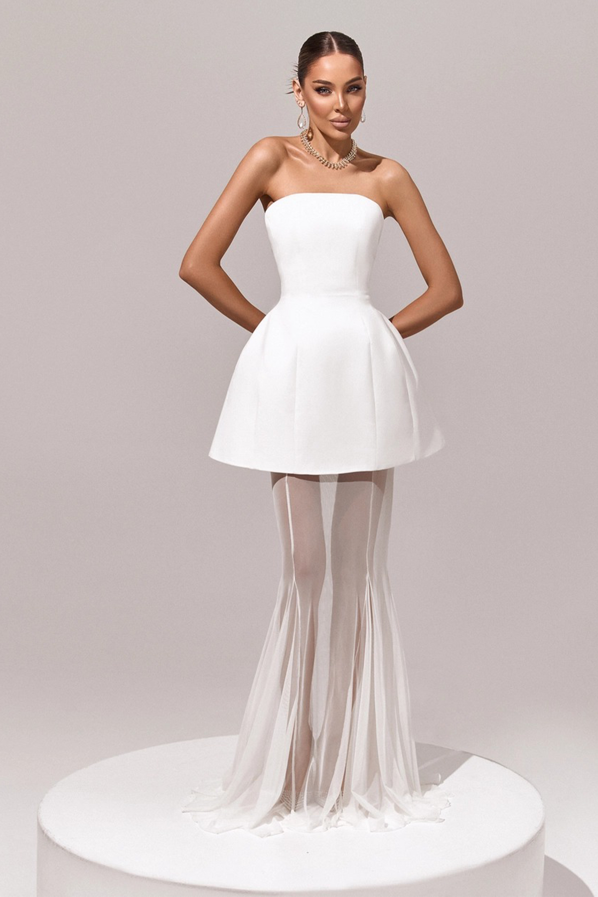 Mélanie White Corset Dress & Mesh Skirt Set
