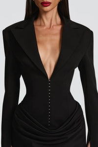 Rosette Black Ruched Blazer Mini Dress