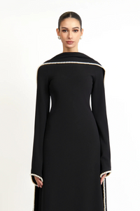 Piroska Black Pearl Trim Shawl Detail Maxi Dress