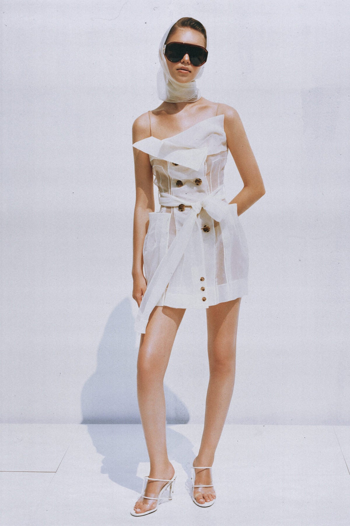 Polliana White Double Breasted Organza Mini Dress