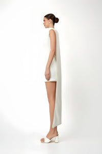 Piroska White Sleeveless Pearl Trim Mini Dress