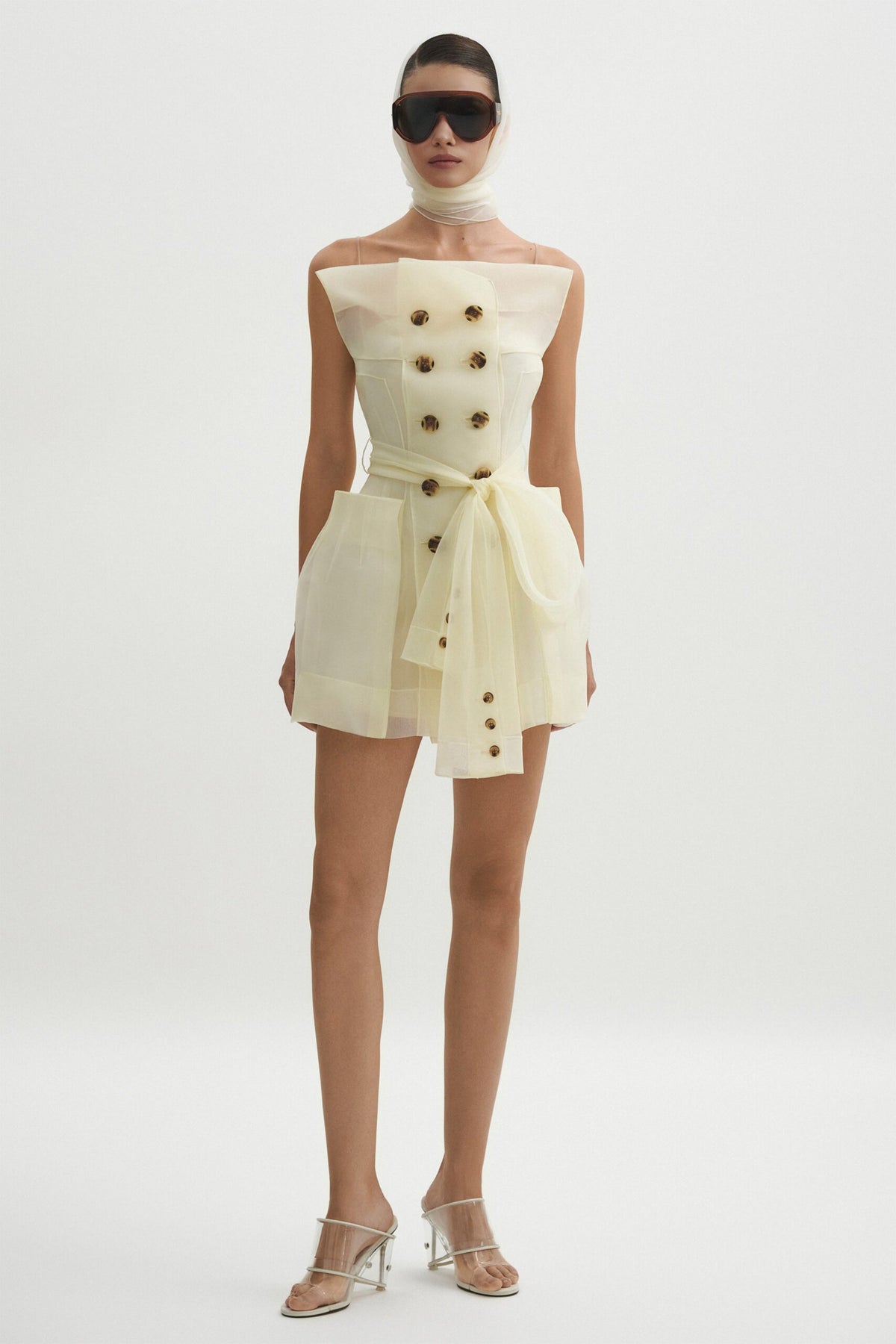 Polliana White Double Breasted Organza Mini Dress