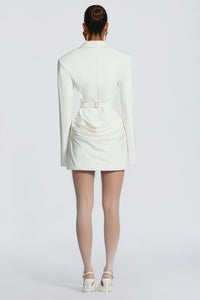 Rosette White Ruched Blazer Mini Dress
