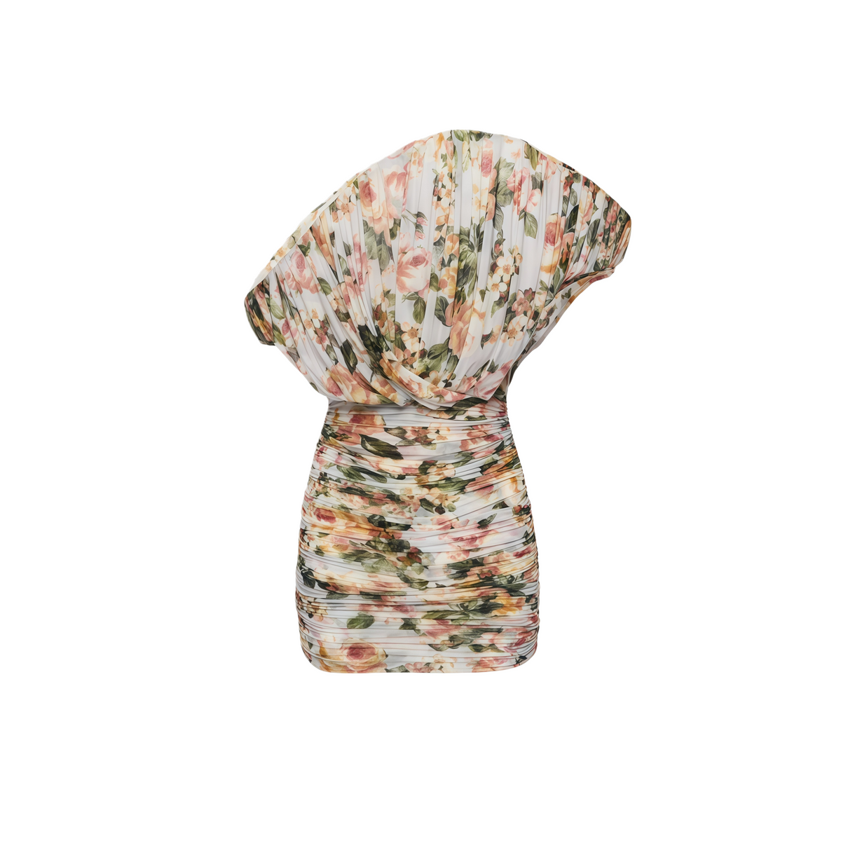 Felicia Grey Asymmetrical Floral Print Mini Dress