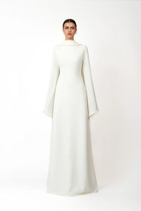 Piroska White Pearl Trim Shawl Detail Maxi Dress