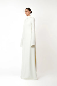 Piroska White Pearl Trim Shawl Detail Maxi Dress