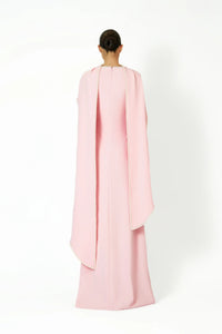 Piroska Pink Pearl Trim Shawl Detail Maxi Dress