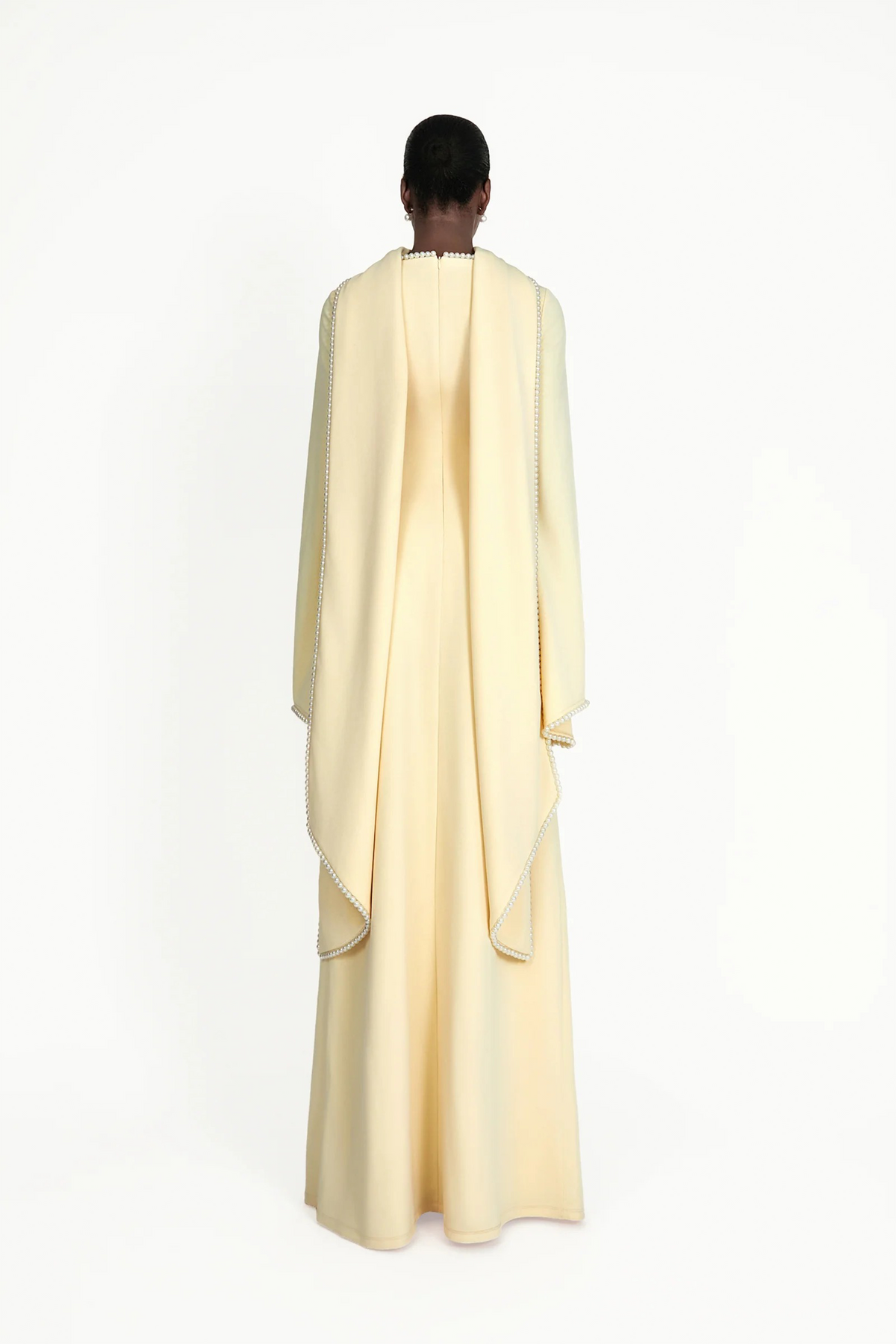 Piroska Yellow Pearl Trim Shawl Detail Maxi Dress