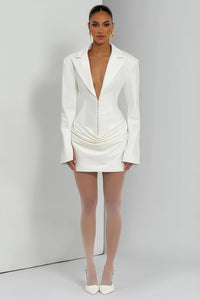 Rosette White Ruched Blazer Mini Dress