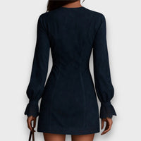 Lynara – Suede Mini Dress with Vintage Lace Detail
