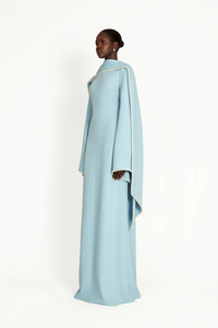 Piroska Blue Pearl Trim Shawl Detail Maxi Dress