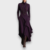 Palverra – Asymmetric Turtleneck Maxi Dress