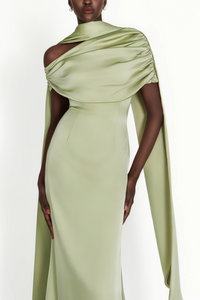 Benedetta Green One Shoulder Satin Maxi Dress