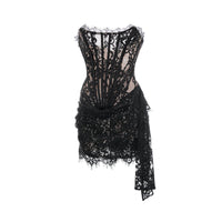 Kylitha black lace ribbon mini dress