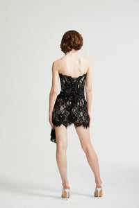 Kylitha black lace ribbon mini dress