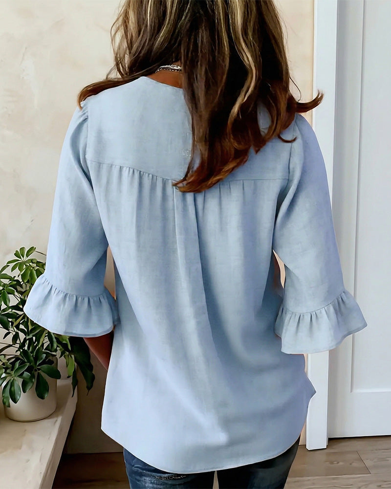 Sophia Solid Cotton Linen Blend Shirt