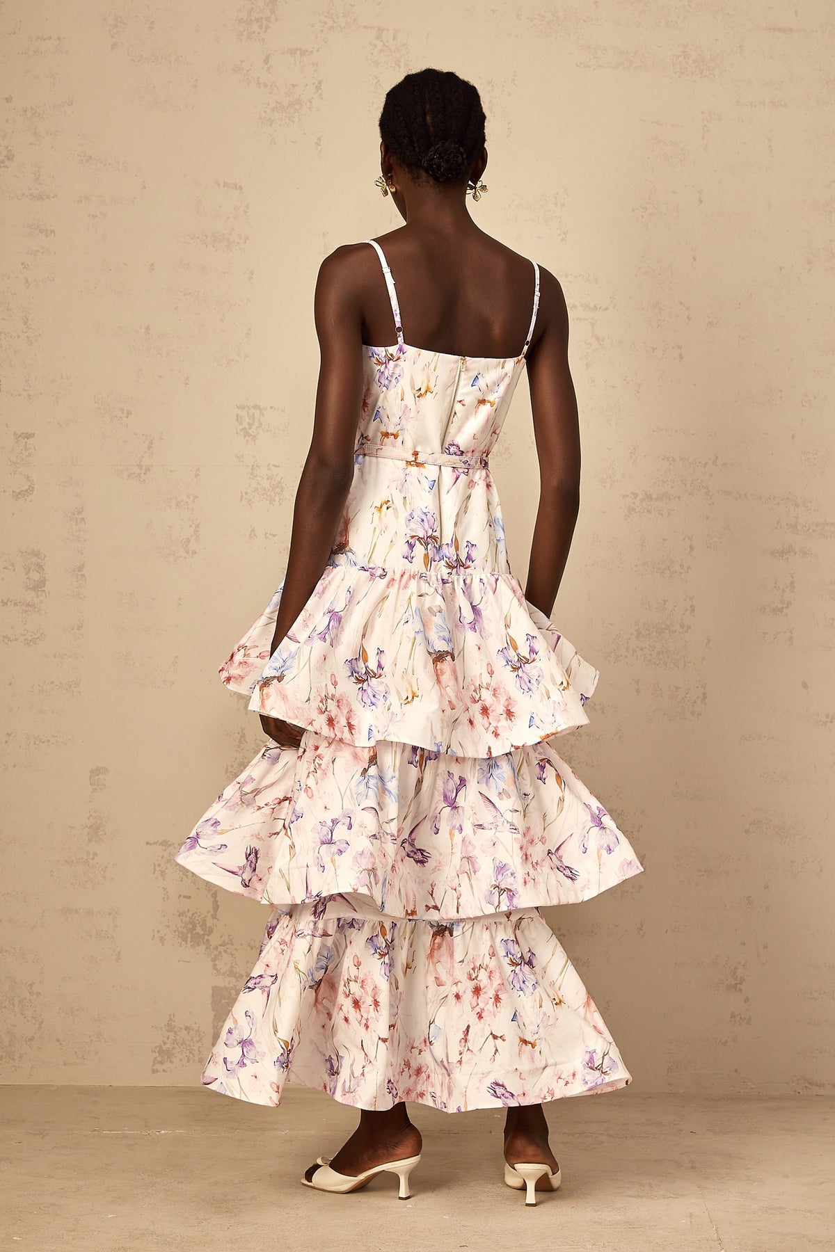 Géraldine White Floral Print Ruffled Tiered Maxi Dress