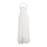 Mariah Pink Chiffon Ruffle Halterneck Maxi Dress