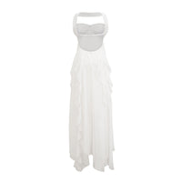 Mariah Pink Chiffon Ruffle Halterneck Maxi Dress