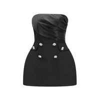 Mealla black crystal-button flared mini dress