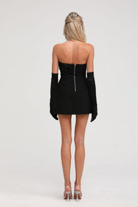 Mealla black crystal-button flared mini dress