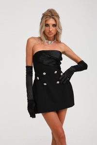 Mealla black crystal-button flared mini dress