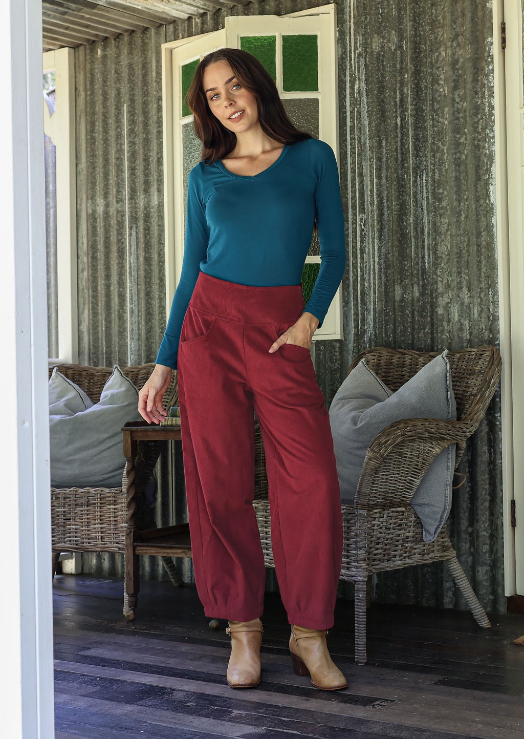 Nora Corduroy Pants Cabernet